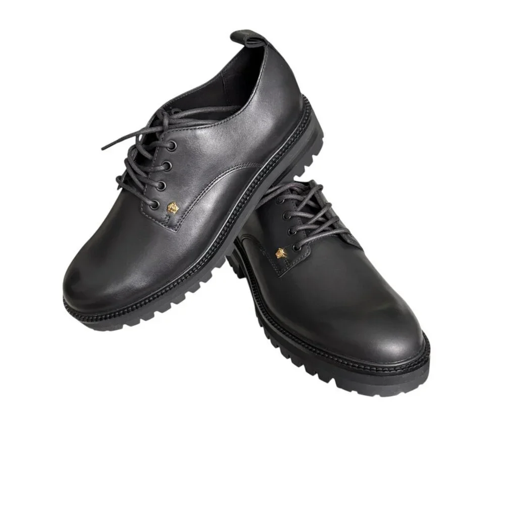 Versace 1014646 Men's Black 100% Leather Small Gold‎ Logo Medusa Derby Shoes, 44